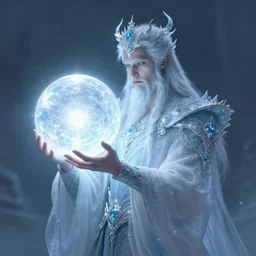 a ice wizard holding a giant light orb, diffuse lighting, fantasy, intricate, elegant, highly detailed, lifelike, photorealistic, digital painting, artstation, illustration, concept art, smooth, sharp focus, naturalism, trending on byron's - muse, by greg rutkowski and greg staples