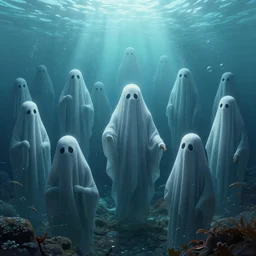 the lost ghosts in the sea, realistic, extremely detailed, sharp focus, wide view, smooth, digital illustration, octane render, unreal engine 6, ray tracing, by james jean, by rossdraws, by frank franzzeta, by mcbess, by sakimichan, by brosmin, by danton fadeev, by steve simpson
