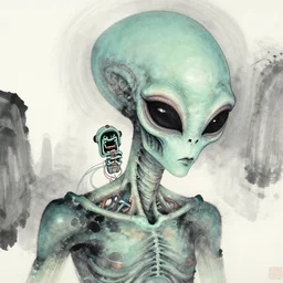 cyber death alien, style by qi baishi
