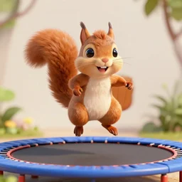 an octane 3 d render of a superhero kawai squirrel bouncing on a trampoline