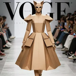 a dress made of cardboard. fashion on the catwalk. voge magazin cover. origami