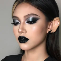 lorde in custom veesace, photoshoot, glitter eye makeup and black lips