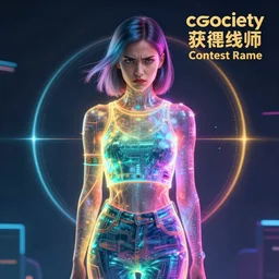 [ full - body portrait of a woman ]! with a disdain facial expression, trending on [ artstation ]!, digital art, cgsociety contest winner, [ symmetrical ]!, golden ratio!, award winning, bioluminescent colors, volumetric lighting, futurism!, cyberpunk atmosphere, front view