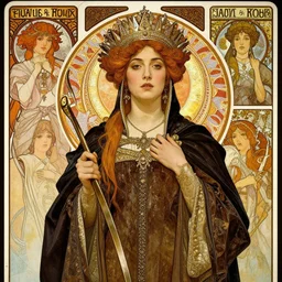realistic detailed of Olivia Wilde  as a medieval queen  by Alphonse Mucha, Ayami Kojima, Amano, Charlie Bowater, Karol Bak, Greg Hildebrandt, Jean Delville, and Donato Giancola, Art Nouveau, Neo-Gothic, gothic, rich deep colors , tarot card