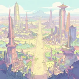 a scifi landscape sketch by Dan Mumford, by Tokio Aoyama,trending on artstation,intricate,2d,4k,pastel colors