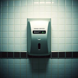 electric wall hand dryer, public bathroom, volumetric lighting, creterion collection, shot on 7 0 mm, instax