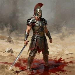 spartan warrior standing in a pool of blood and sand artwork by boris vallejo