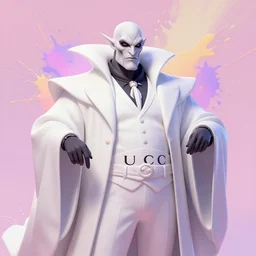 wealthy male half necromancer, made of white gucci fabric, pixiv fanbox, dramatic lighting, maximalist pastel color palette, splatter paint, pixar and disney concept, graphic novel by fiona staples and dustin nguyen peter, elson alan, bean, wangechi mutu, clean cel shaded vector art, trending on artstation