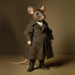 beautiful portrait of a mouse wearing long tailored coat and boots by rembrandt