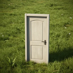 A door in the middle of a grass field. Unreal Engine.