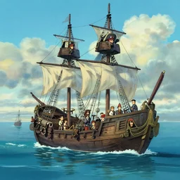 pirates boat on the ocean by peter mohrbacher and christophe vacher and craig mullins and gregory crewdson, makoto shinkai
