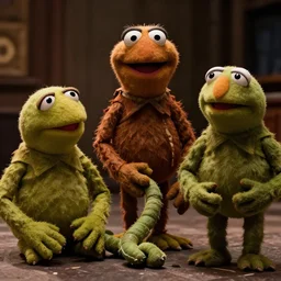 human centipede but with muppets, movie still, cinematography, cinematic lighting