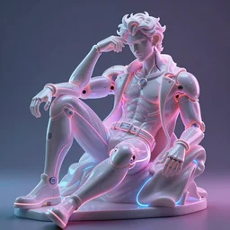full-body rococo and cyberpunk style neon statue of a young attractive portugues macho dotado e rico android sim roupa reclining con piroca dura, glowing white laser eyes, prince crown of pink gears, diamonds, swirling silver-colored silk fabric. futuristic elements. full-length view. space robots. human skulls. intricate artwork by caravaggio. Trending on artstation, octane render, cinematic lighting from the right, hyper realism, octane render, 8k, depth of field, 3D
