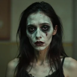 skinny zombie girl, shallow depth of field, grainy high ISO