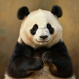 anthropomorphic panda proudly posing for a portrait, painted by rembrandt intricate ultra detailed painting atmospheric lighting golden hour