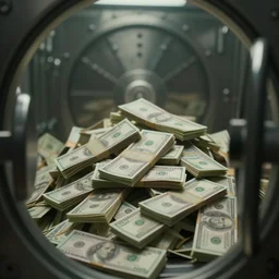 a film still of cash money piling up in a vault, shallow depth of field, cinematic, award winning cgi, vfx, film still cfg _ scale : 1 1. 0