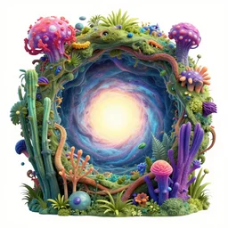 sunshine 3D portal nebula abyssal  bioluminiscent plant animals hyperbeast by Brock Hofer digital art, ArtStation  GTA cover comics style  by James Gurney and beeple global illumination Volume lighting Pixar and Disney tone mapping harmony and joy color vibrant ,sharp focus