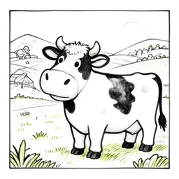 a colouring page with a happy cow on a new zealand farm by maurice sendak