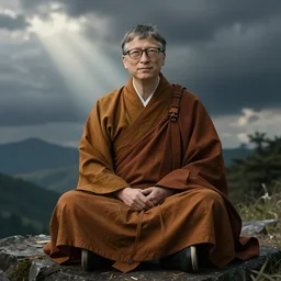 dramatic shot of Bill Gates as a shoalin monk