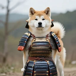 an akita in samurai armour