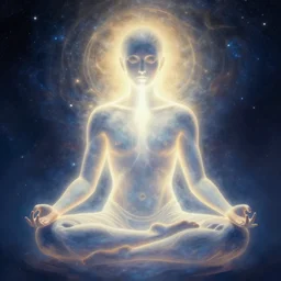 aesthetically pleasing image of a meditating entity of light clearly defined as he breathes in the Ki of the universe vladimir kush lucian freud