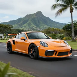 professional digital art porsche gt3 in hawaii, 8k, high quality