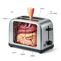 biologically accurate anatomical description of a toaster with organs labeled
