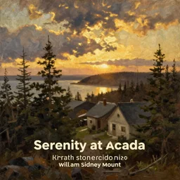 serenity at acadia, oil on canvas artwork by william sidney mount, nostalgic, golden hour