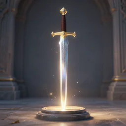 A magical sword stuck in a pedestal
