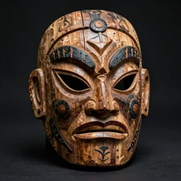 ancient scary creepy wood mask found in canary islands. high quality 8 k resolution