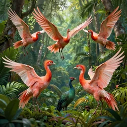 flock of phoenix birds in tropical forest, highly detailed, digital art, wimmelbilder, 8 k