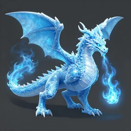 An ice dragon breathing blue flames, digital art, artstation, WLOP, CGSociety, Mandy Jurgens