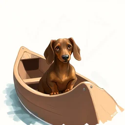 a brown dachshund sitting in a wooden canoe, digital art, wlop, cute sketch, paint, concept art, sketch, soft colors, adorable, beautiful environment, paddle