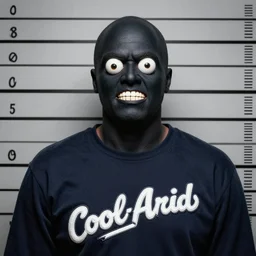 a mugshot photograph of the kool - aid man. uhd hyperrealistic photorealisitc hyperdetailed detailed