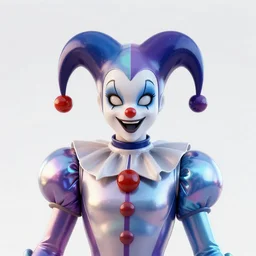 front shot of a court jester!!!! character, by artgerm greg rutkowski, octane render, polished, glossy, holographic metallic, bionic futurism, robotic cyborg, 8 5 mm f 1. 8 lit edges, ominous elegant luminous intricate quartz highly detailed concept, polygonal shards, artstation sharp focus ray tracing cinematic masterpiece fine portrait, male