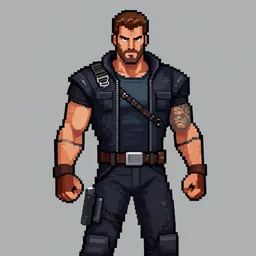 Pixel art of J.C. Denton from Deus Ex