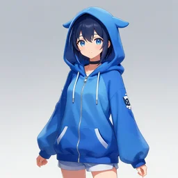 advanced anime character art render, beautiful anime girl wearing a whale hoodie outfit , Rossdraws, WLOP , Sakimimichan