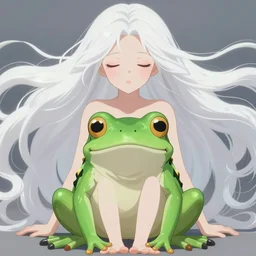 frog perspective seen from below her feet, stunningly beautiful goddess, porcelain skin, long white hair, symmetrical, overwhelming, innocent, etheral, live 2 d anime style, 8 k