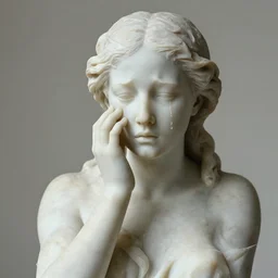 a photorealistic marble sculpture of a black girl crying