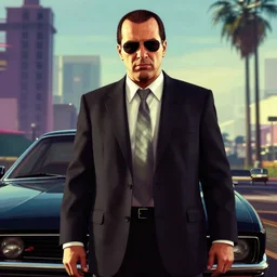the architect from the matrix in the style of grand theft auto