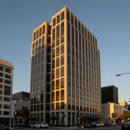 a beautiful newly constructed office building in downtown los angeles, golden hour, photo by Annie Leibovitz