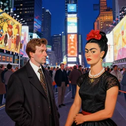 new year's eve on times square by leonid afremov, thomas kinkade, frida kahlo