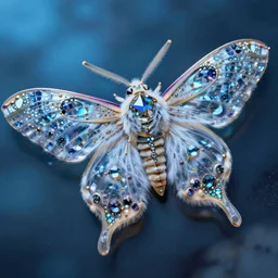 high quality macro photo jelly furry moth! jeweled gorgeous! highly detailed david ligare elson peter cinematic blue neon lighting high quality low angle hd 8k sharp shallow depth of field