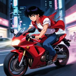 kaneda on his motorcycle in neo tokyo looking for akira, night, neon lights, speed, art by katsuhiro otomo, ultra detailed, 8 k