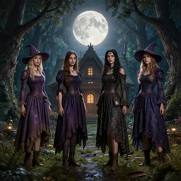 4 k portrait intricate background mystical forest cottage glowing moon octane render intricate detailed earth witch