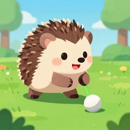 hedgehog playing golf in sea of thieves, cute, colourful, happy, adorable