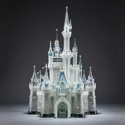 Glass sculpture in the shape of Cinderella Castle by Dale Chihuly, product photography, studio lighting