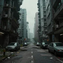 Dystopian futuristic (((abandoned))) city streets