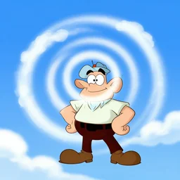 cartoon concept art, clean blue sky spiral clouds, from sam and max