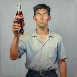 brutalist painting of worker holding a coca cola